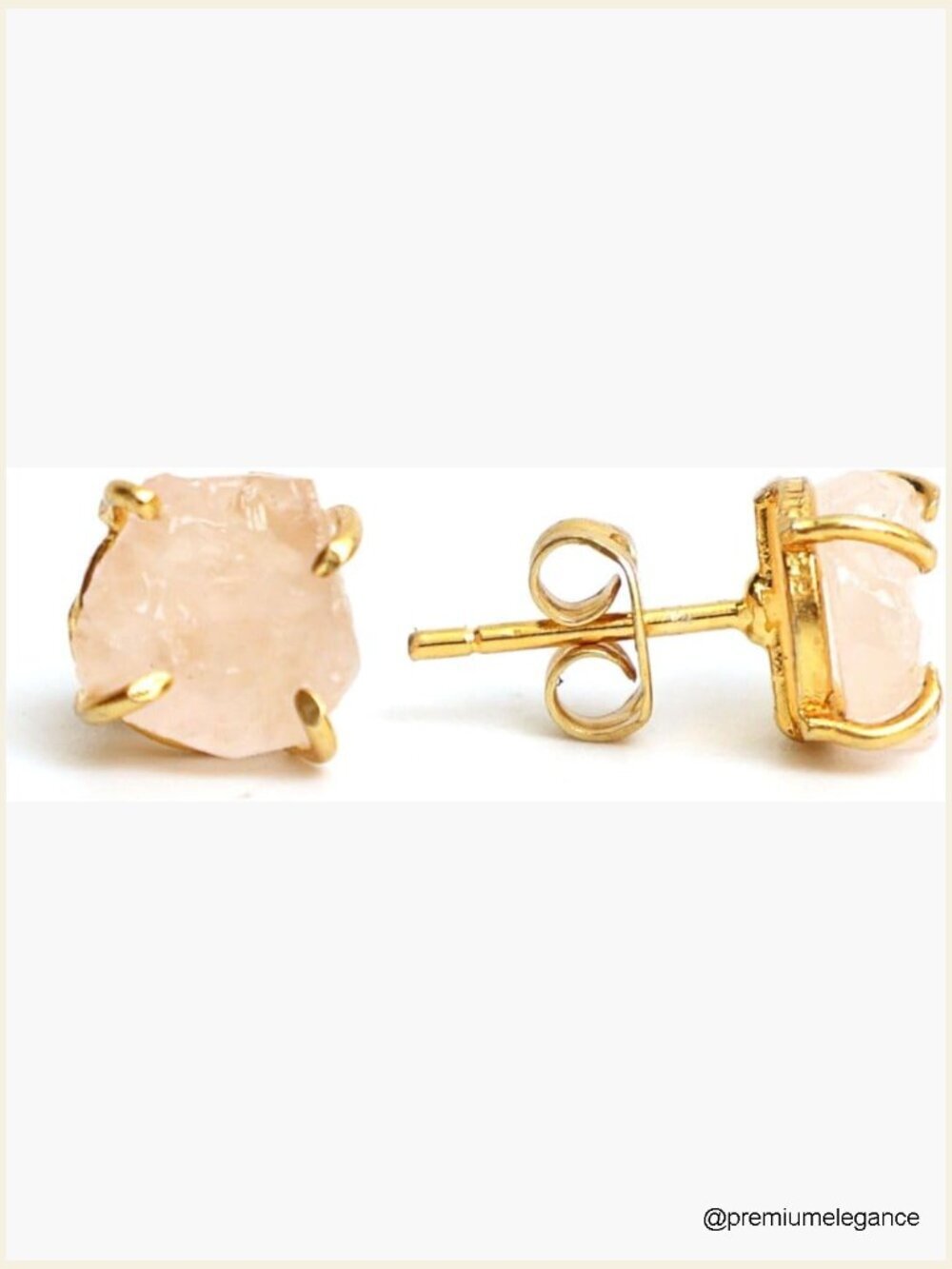 Natural Raw Gemstone Stud Earrings Handmade Hypoallergenic Gold Plated